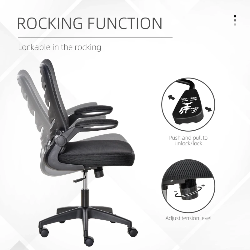 Vinsetto Mid Back Office Chair, Mesh Computer Desk Chair with Lumbar Back Support, Flip-up Arm, Adjustable Height, Black B