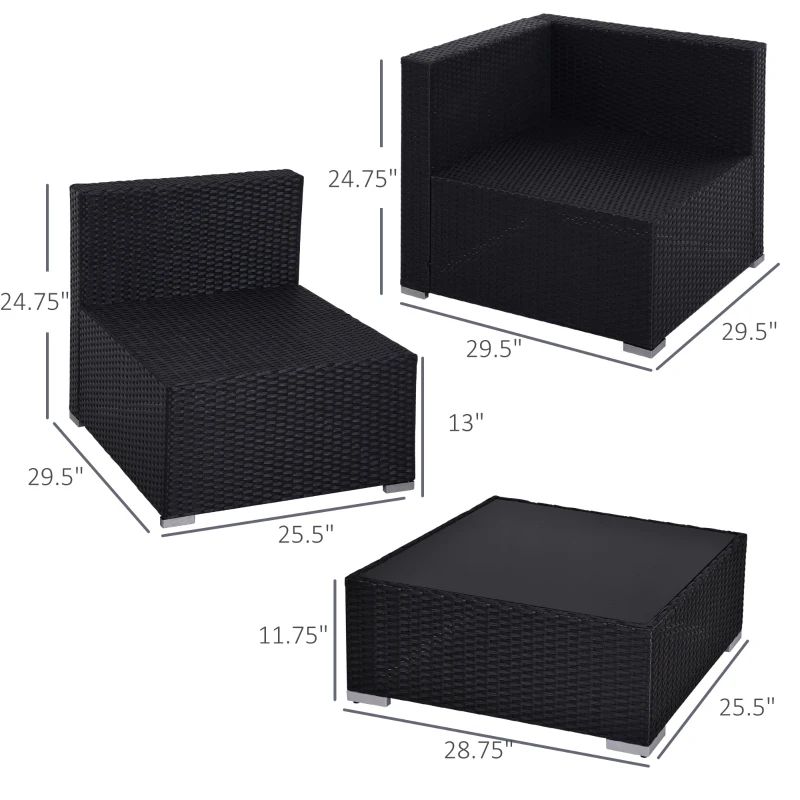 Outsunny 7 Pieces Patio Furniture Set, Outdoor Garden Sofa Set Sectional Set All Weather Rattan Conversation Set, Black Khaki