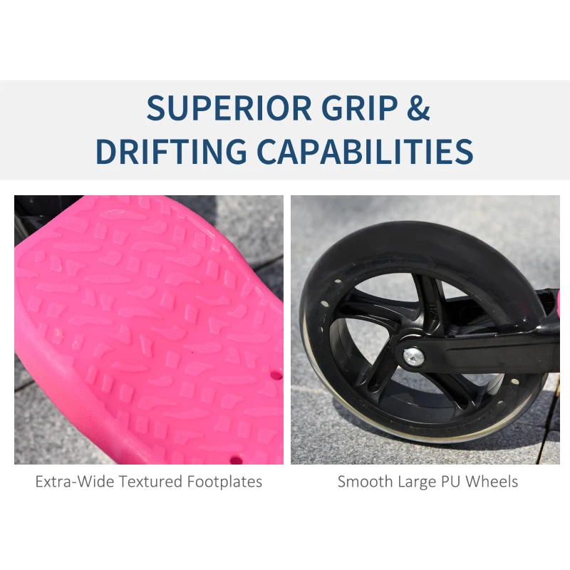 Qaba Kids/Adult Drifting Scooter 3 Wheels Scooter Foldable Child Tri Speeder Slider Swing Drifter Winged Push Motion Kickboard Height Adjustable for Age 6+ Pink