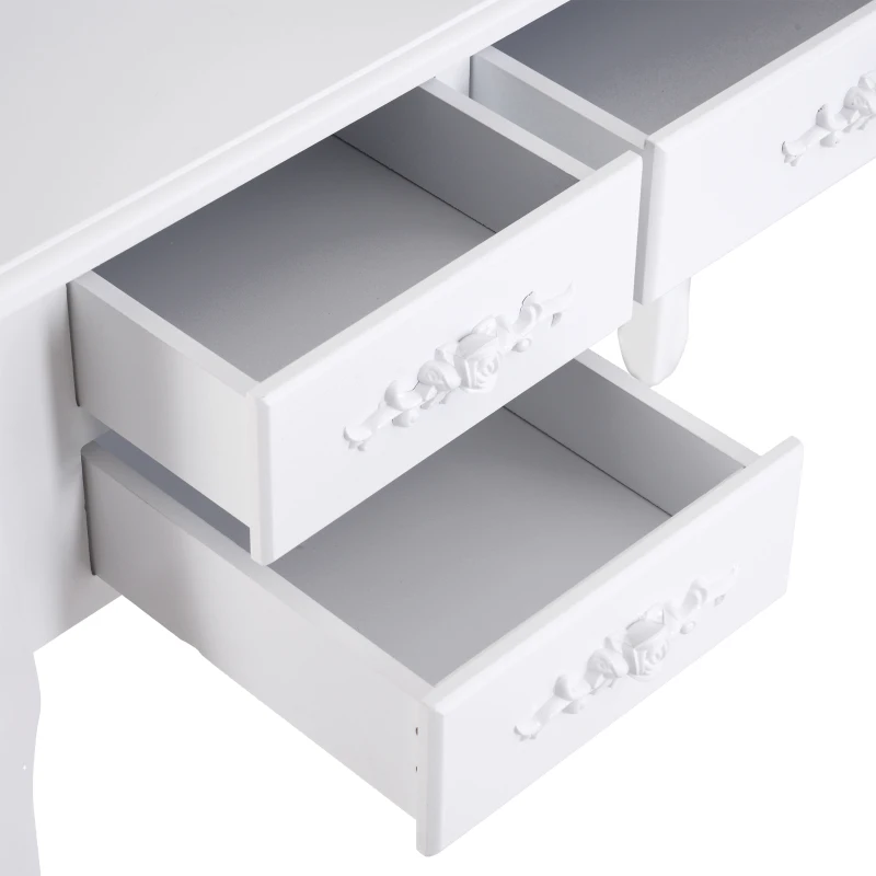 HOMCOM Makeup Dressing Table Vanity Set with Tri-Folding Mirror, 7 Drawers, Cushioned Stool