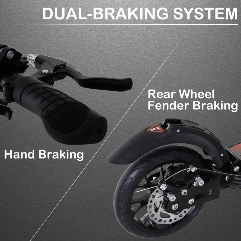 Soozier Kick Scooter Folding Adjustable Ride On Toy w/ Dual Braking System, Rear Shock Absorption and 8" Big Wheels For 14+ Teens Adult, Black