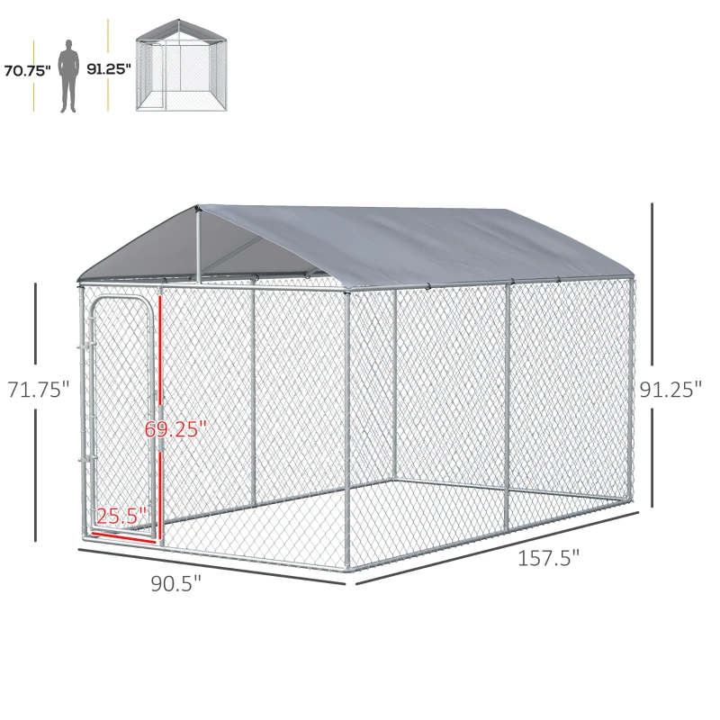 PawHut Dog Kennel Heavy Duty Playpen with Galvanized Steel Secure Lock Mesh Sidewalls and Waterproof Cover for Backyard & Patio, 13' x 7.5' x 7.5'