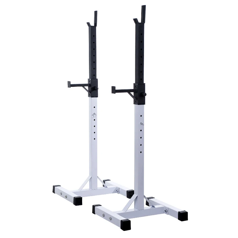 Soozier Adjustable Stable Power Squat Stand Portable 2 Bars Barbell Holder Weight Rack (Black/White)
