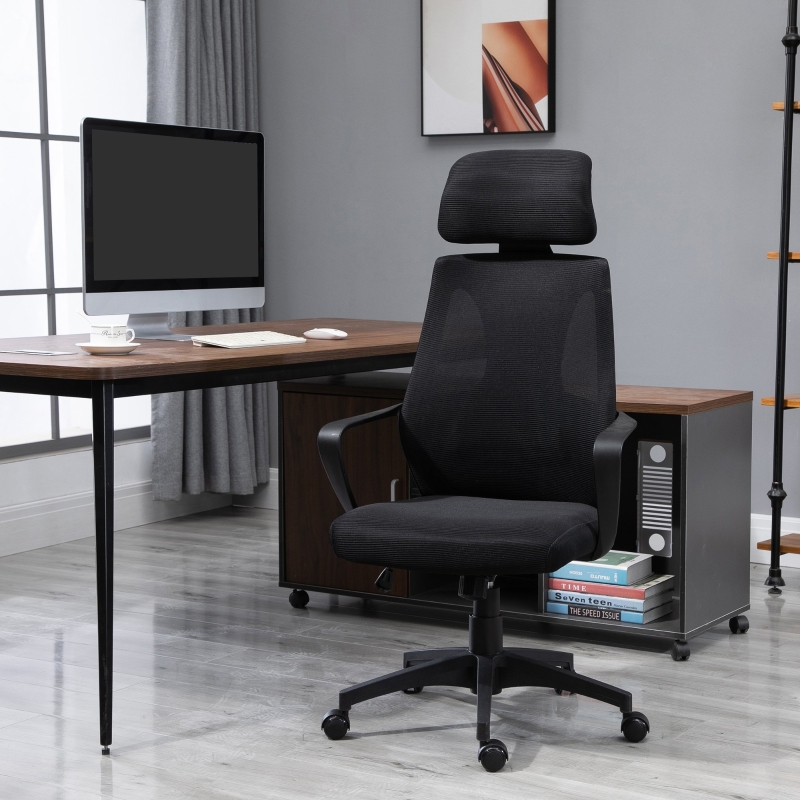 Vinsetto Ergonomic Office Chair with Arm, Wheel, High Mesh Back, Adjustable Height Desk Chair - Black