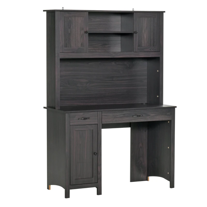 HOMCOM Computer Desk with Storage Drawers, Study Table with Hutch, Shelves, Cable Management for Home Office Workstation, Coffee