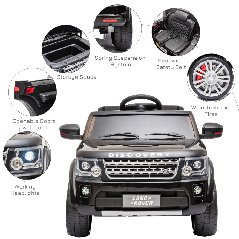 Aosom Compatible 12V Battery-powered Kids Electric Ride On Car Landrover Discovery 4 Toy with Parental Remote Control Music Lights MP3 Suspension Wheels for 3-6 Years Old Black