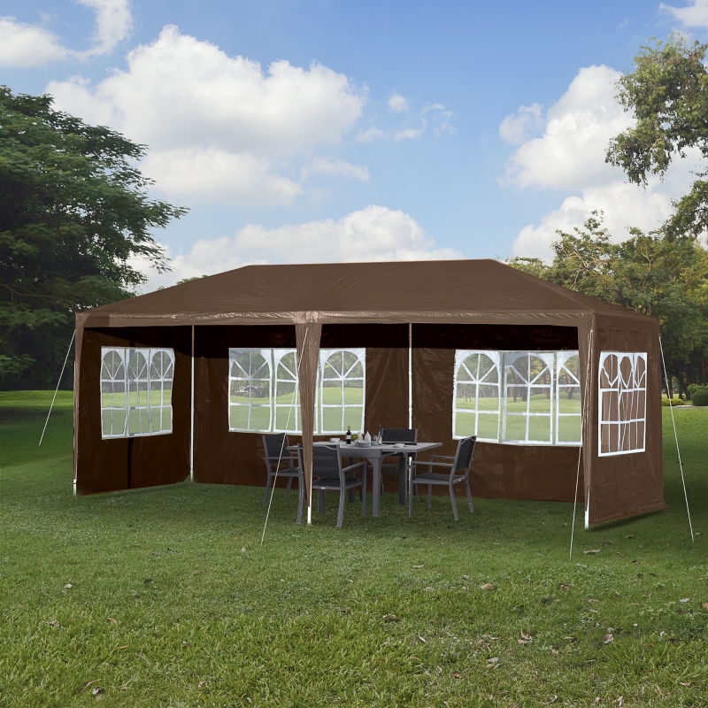 Outsunny 10' x 20' Gazebo Canopy Party Tent with 4 Removable Window Side Walls for Outdoor Event with Wind Ropes and Ground Stakes Coffee