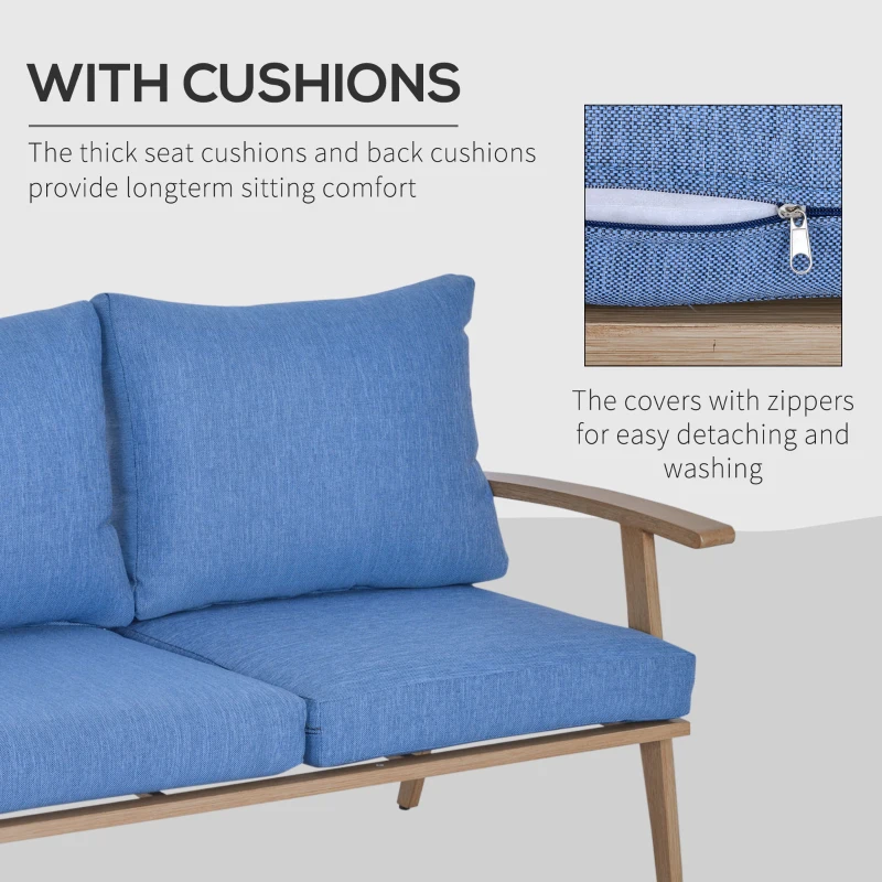Outsunny 4-Piece Patio Furniture Set Outdoor Conversation Set with Coffee Table Loveseat Blue Cushions Aluminium Frame