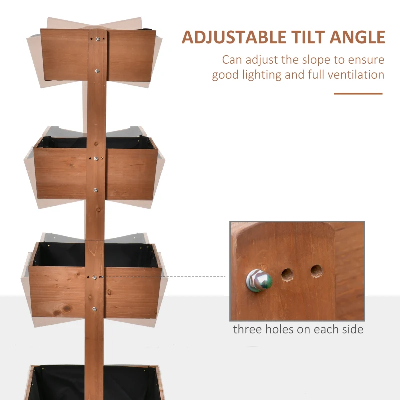 Outsunny 4-Tier Raised Garden Bed, Vertical Flower Pots Rack with Angle Adjustable Planter Boxes, Freestanding Elevated Wooden Plant Stand for Indoor Outdoor Use