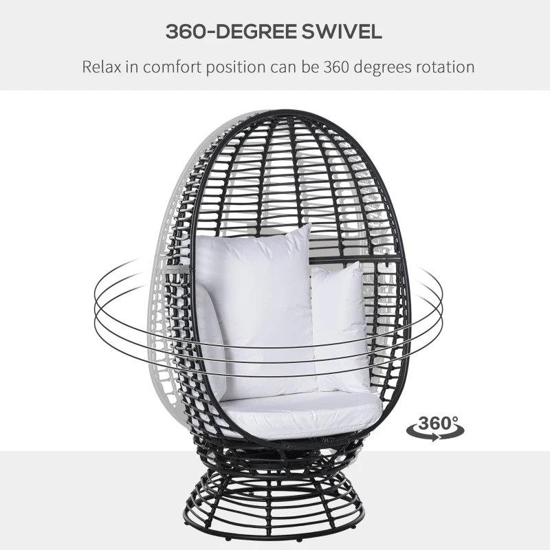 Outsunny Outdoor Round PE Ratttan Wicker 360 Degree Swivel Basket Egg Chair with Cushion,  Black
