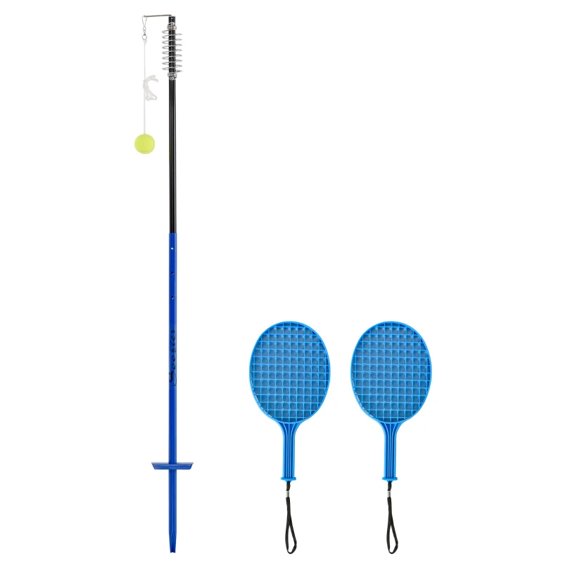Soozier Rope Ball Tether Swing Game-Complete Set Outdoor Tennis Training Set w/ Height Adjustable Steel Pole，Tennis Ball & Two Tennis Rackets for Kids and Adults, Blue