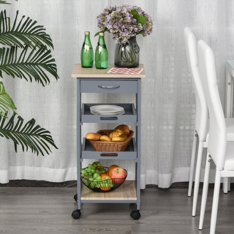 HOMCOM Kitchen Island Rolling Trolley Utility Serving Cart with Drawer Grey