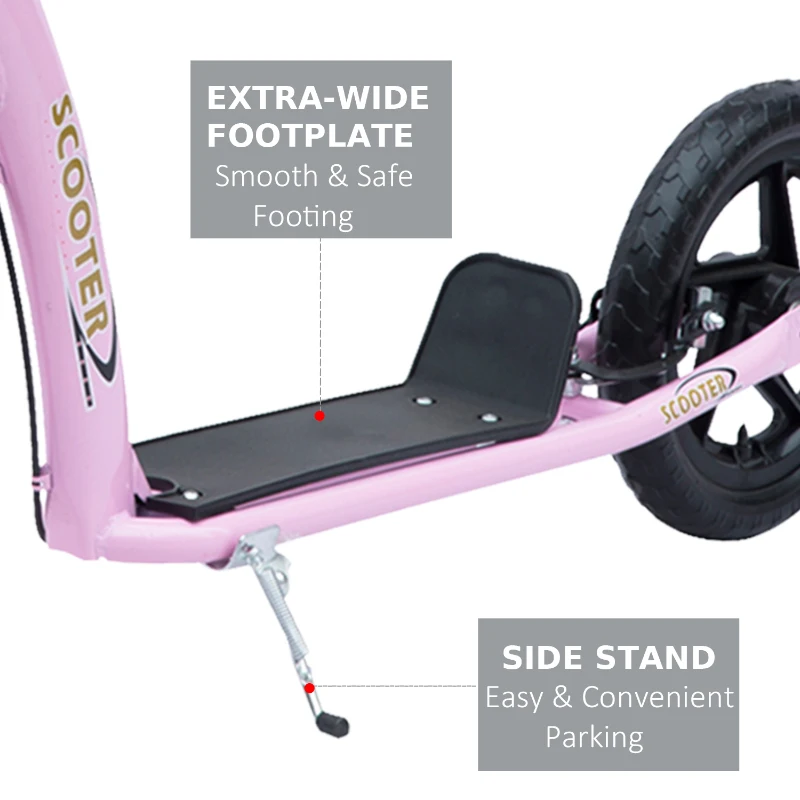 HOMCOM Adjustable Kids Pro Stunt Scooter Children Street Bike Bicycle Ride On with 12” Tire (Pink)