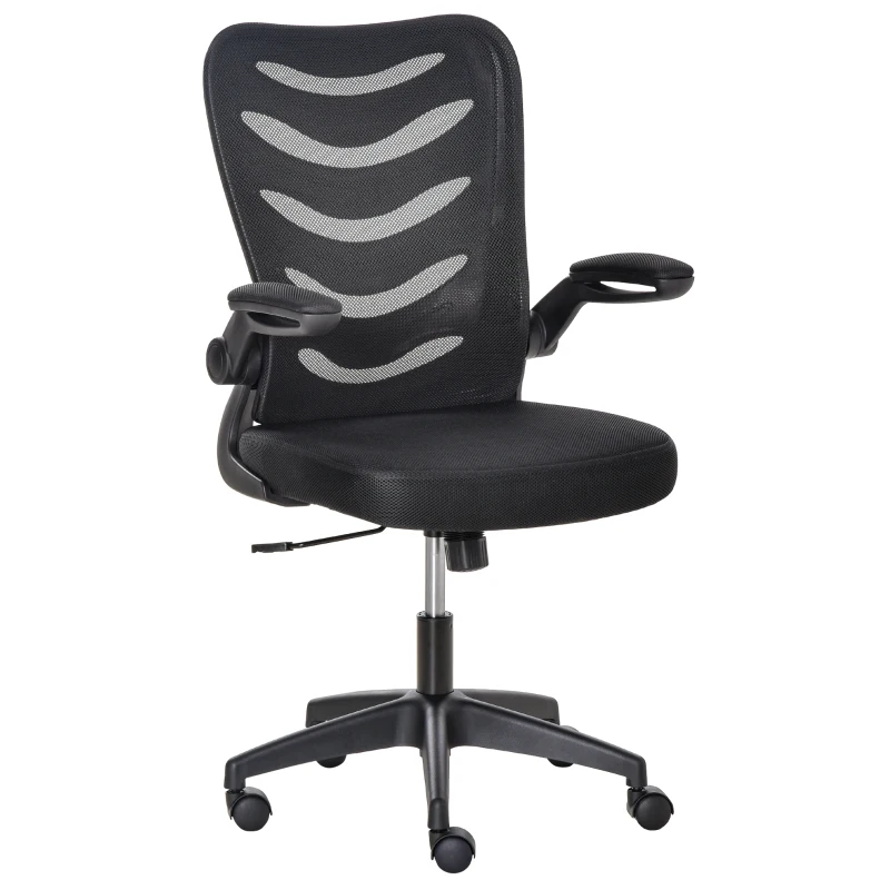 Vinsetto Mid Back Office Chair, Mesh Computer Desk Chair with Lumbar Back Support, Flip-up Arm, Adjustable Height, Black B