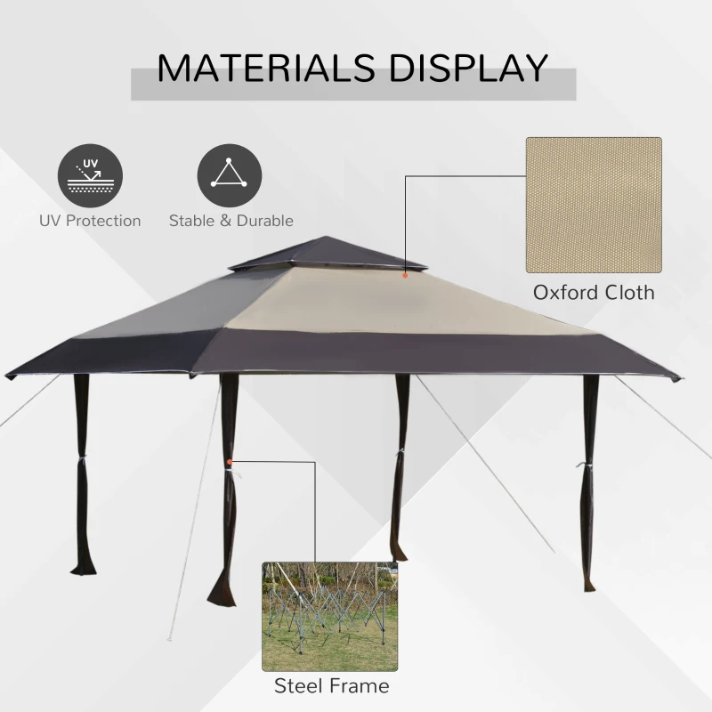 Outsunny 13' x 13' Outdoor Pop-Up Party Tent Canopy with Top Vent, 3-Level Adjustable Height, and Roller Bag, Khaki
