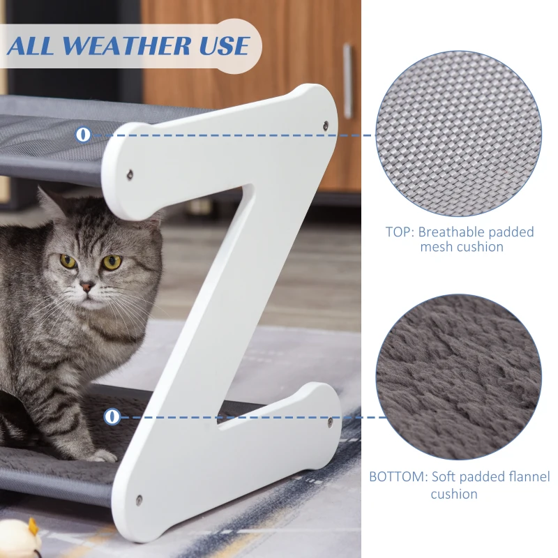 PawHut Two Tier Cat Bed for Indoor Living Room Pet Furniture Kitty Small Dog House Z Shaped with Padded and Plush Mat Grey
