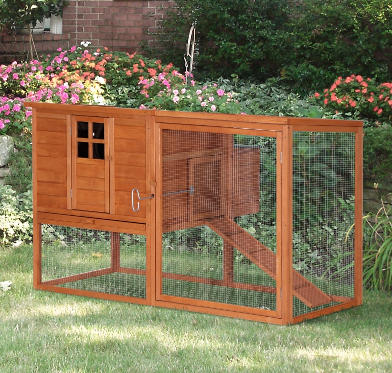 PawHut 66"x44”x40” Wooden Chicken Coop Rabbit Hutch Backyard Garden Poultry Hen House with Nesting Box and Outdoor Run