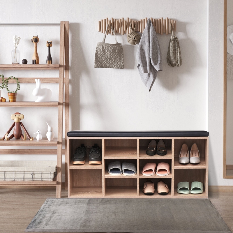 HOMCOM Multi-Function Shoes Bench Height Adjustable Compartment for Ample Storage