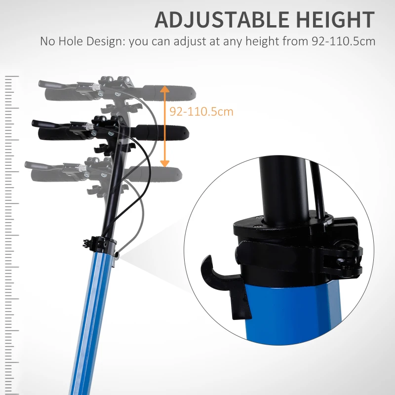 Soozier Kick Scooter Folding Adjustable Ride On Toy w/ Dual Braking System, Rear Shock Absorption and 8" Big Wheels For 14+ Teens Adult, Blue