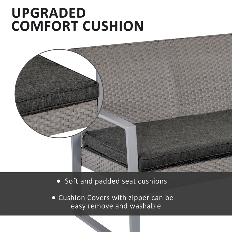 Outsunny 4 Pieces Patio Furniture Set, PE Rattan Wicker Sofa Set Outdoor Conversation Furniture Lawn Patio Coffee Table w/Cushion, Grey