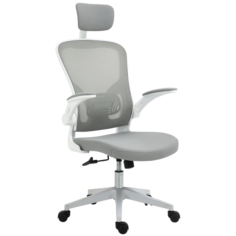 Vinsetto High Back Mesh Chair, Home Office Task Computer Chair with Adjustable Height, Lumbar Back Support, Headrest, and Arms, Grey