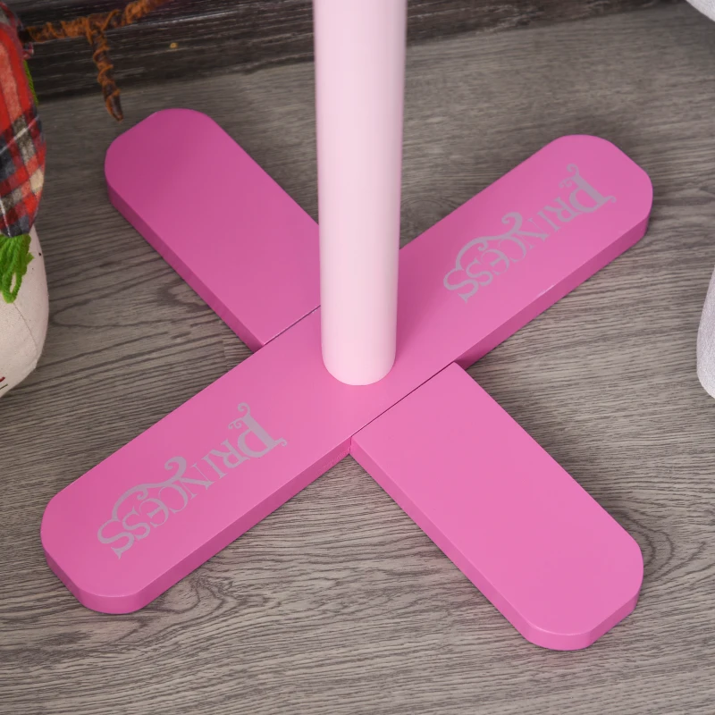 Qaba Kids Coat Rack Free Standing Wooden Tree Hanger with Crown Modeling Design 8 Hooks for Scarves Hats Clothes Bracelets Bags Gift for Toddler Girl Pink