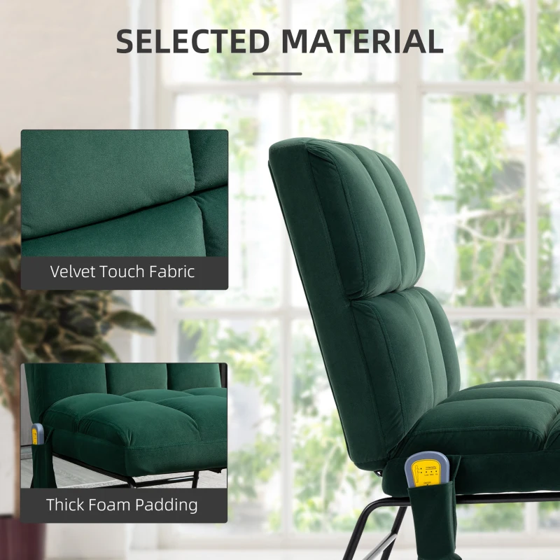 HOMCOM Accent Chair with Ottoman, Velvet Club Chair with Vibration Massage, Remote Control and Metal Legs for Living Room, Bedroom, and Home Office, Green