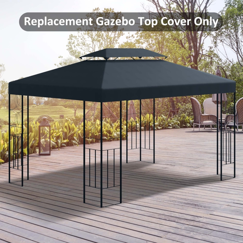 Outsunny 13' x 10' Gazebo Replacement Canopy 2 Tier Top UV Cover Pavilion Garden Patio Outdoor, Grey (TOP ONLY)