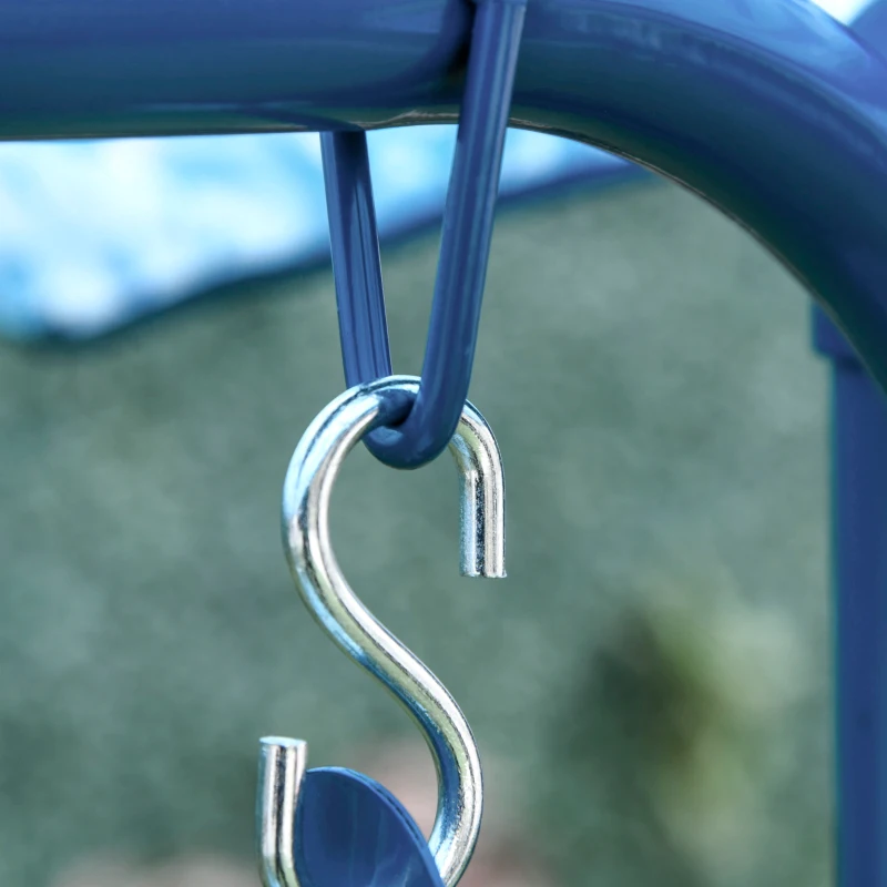 Outsunny Kids Porch Swing, Outdoor 2-Seat Children Patio Chair, Toddler Glider with Adjustable Canopy, Seat Belt for Garden Backyard Shark Pattern