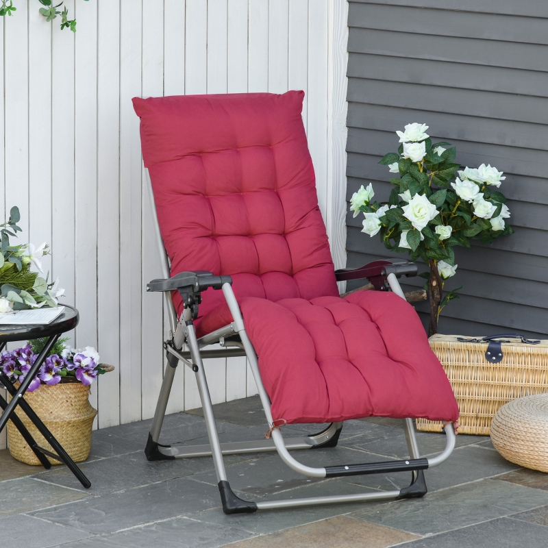 Outsunny Reclining Zero Gravity Chair Folding Garden Sun Lounger with Cushion Headrest Red