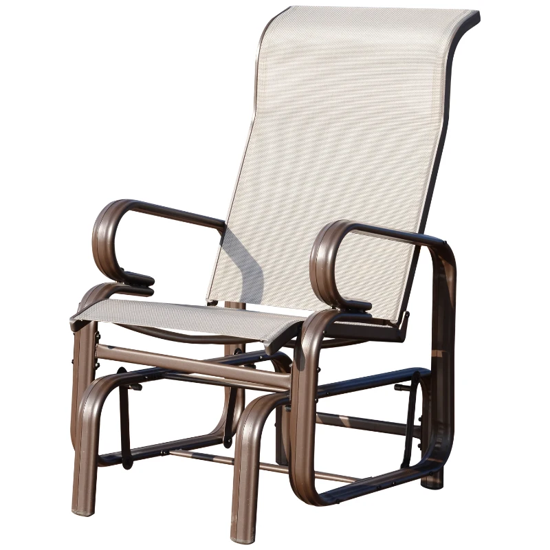 Outsunny Garden Single Glider Chair Patio Rocker Outdoor Rocking Recliner Outdoor Porch Gliding Seat Furniture Texteline Swing Armchair Grey