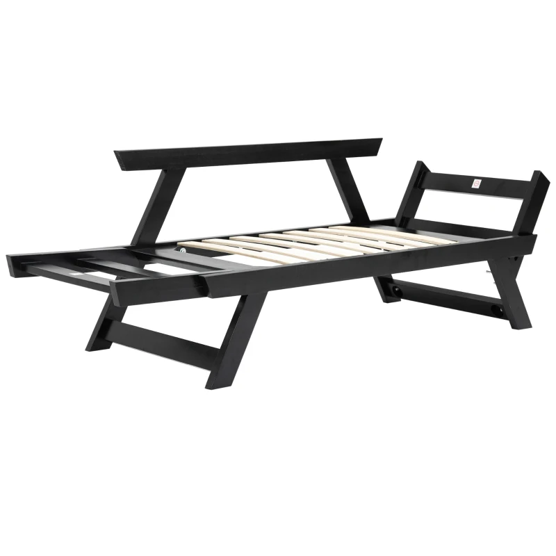 HOMCOM Convertible Sofa Bed Futon Loveseat Living Room with Pillow, Adjustable 3-Position Sofa Bed Soild Wood Frame, Light Grey