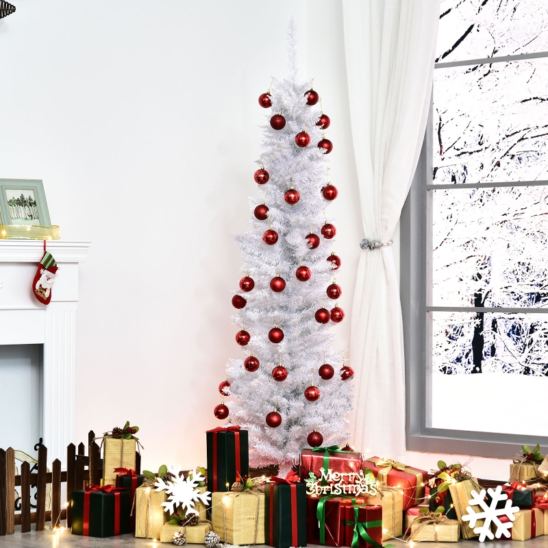 HOMCOM 6 FT Christmas Tree Classic Tree Holiday Indoor Decoration, with Stable Plastic Base, White