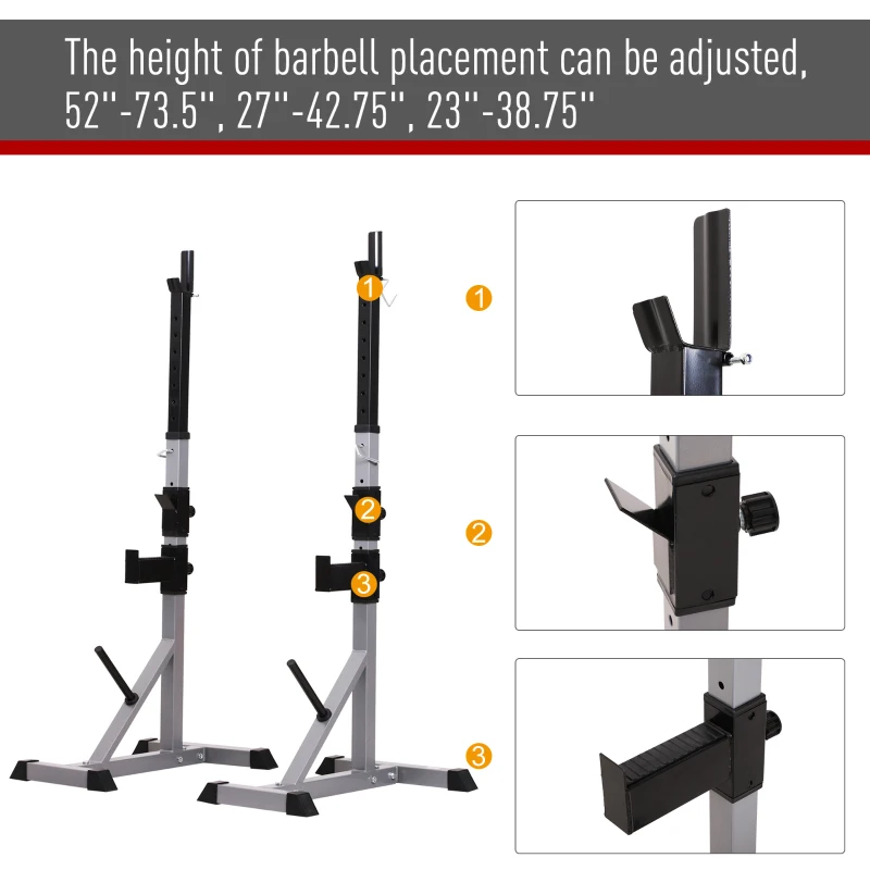 Soozier 2-Piece Barbell Rack, 53.1"-74.8" Height Adjustable Squat Rack Bench Press Rack, 440LBS Capacity