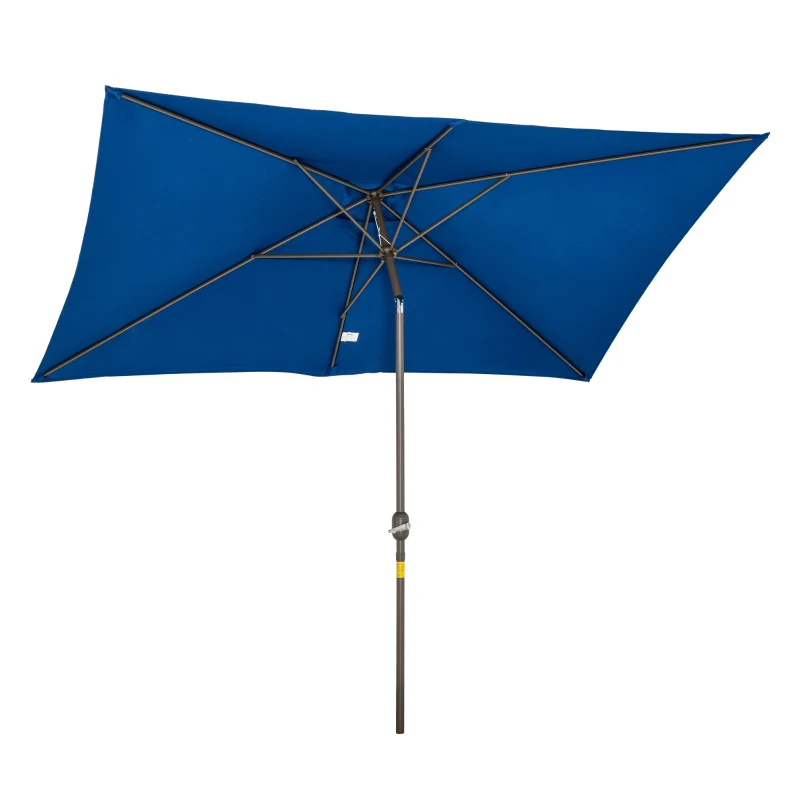 Outsunny 6.5x10ft Patio Umbrella Rectangle Aluminum Tilt Garden Market Parasol Outdoor Sunshade Canopy with Crank (Dark blue)