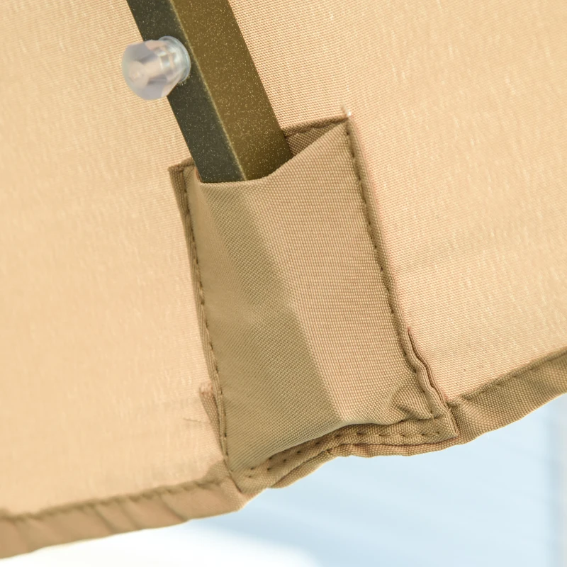 Outsunny 6.5x10ft Patio Umbrella Rectangle Solar Powered Tilt Aluminum Outdoor Market Parasol with LEDs Crank (Light Coffee)