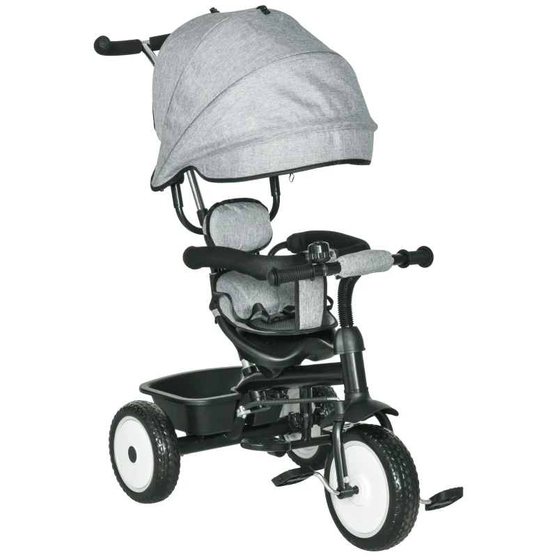 Qaba Baby Tricycle 2 In 1 Baby Stroller Kid Trike with Adjustable Canopy Grey