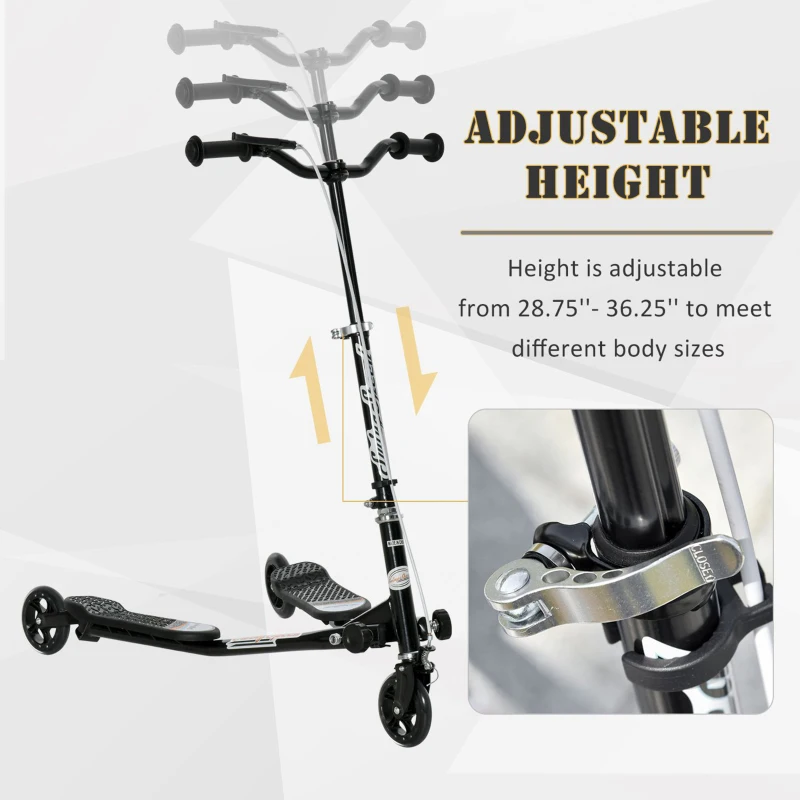 HOMCOM Y Fliker Lift Kids Scooter Outdoor Swing Wiggle Scooter Carving Scooter Black