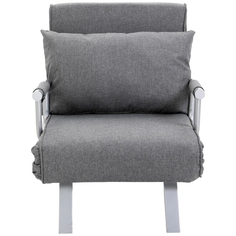 HOMCOM 5 Position Adjustable Folding Convertible Single Sleeper Sofa Bed Chair Lounge Couch with Pillow (Light Grey)
