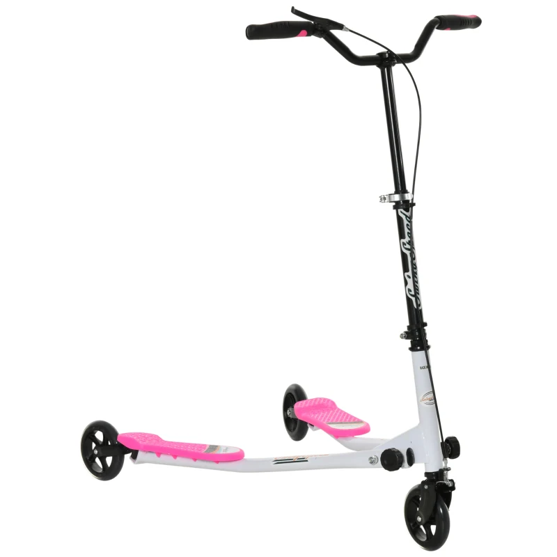 Qaba Kids/Adult Drifting Scooter 3 Wheels Scooter Foldable Child Tri Speeder Slider Swing Drifter Winged Push Motion Kickboard Height Adjustable for Age 6+ Pink