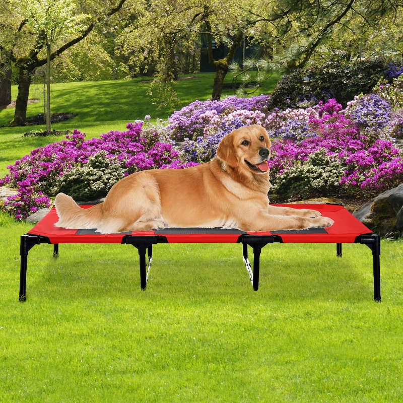 Pawhut Pet Bed Dog Trampoline Elevated Raised Hammock Heavy Duty Red Cover Cat