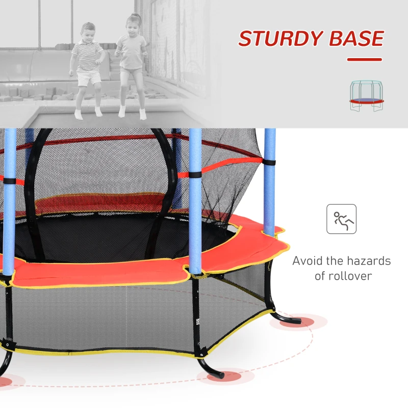 Qaba ⌀ 65" Kids Trampoline Indoor Outdoor with Safety Enclosure Net and Built-in Zipper Safety Pad, Toddler Trampoline Exercise Fitness Equipment for Children Age 3-10 Years Old