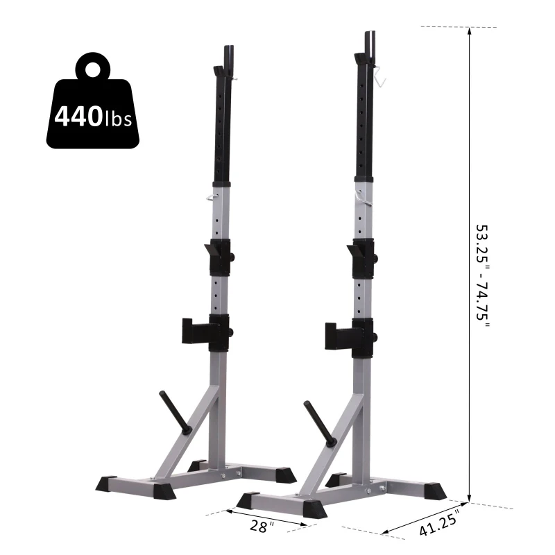Soozier 2-Piece Barbell Rack, 53.1"-74.8" Height Adjustable Squat Rack Bench Press Rack, 440LBS Capacity