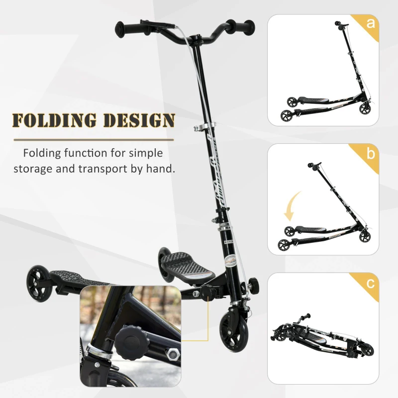 HOMCOM Y Fliker Lift Kids Scooter Outdoor Swing Wiggle Scooter Carving Scooter Black
