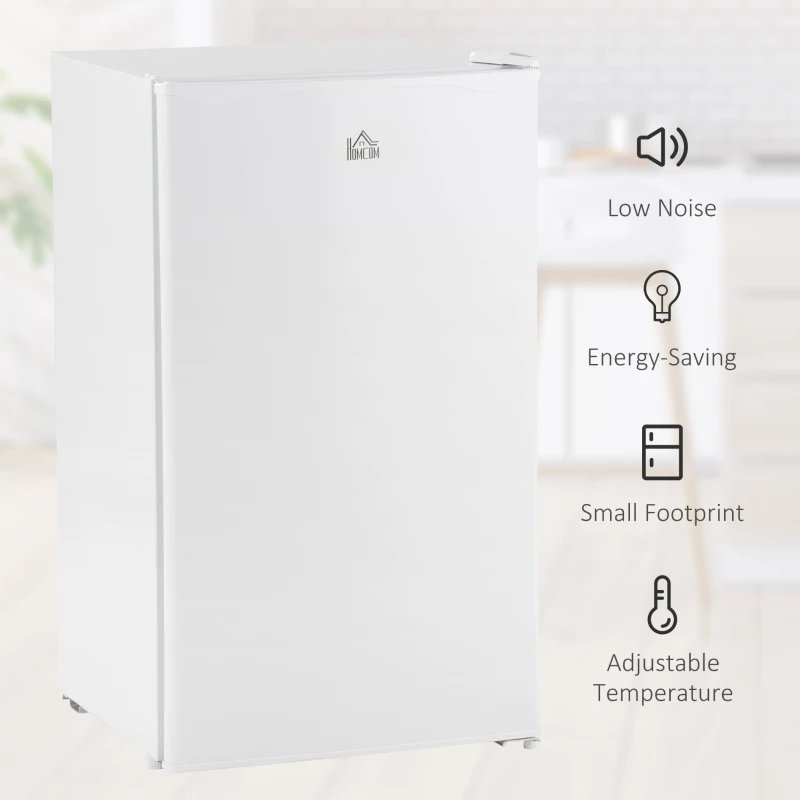 HOMCOM Mini Fridge with Freezer, 3.2Cu.Ft Compact Refrigerator with Adjustable Shelf, Mechanical Thermostat and Reversible Door for Bedroom, Dorm, White