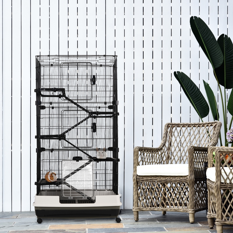 PawHut 5-tier Rabbit Cage Platform on Wheels Rolling Guinea Pig Cage