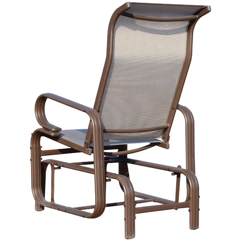 Outsunny Garden Single Glider Chair Patio Rocker Outdoor Rocking Recliner Outdoor Porch Gliding Seat Furniture Texteline Swing Armchair Grey