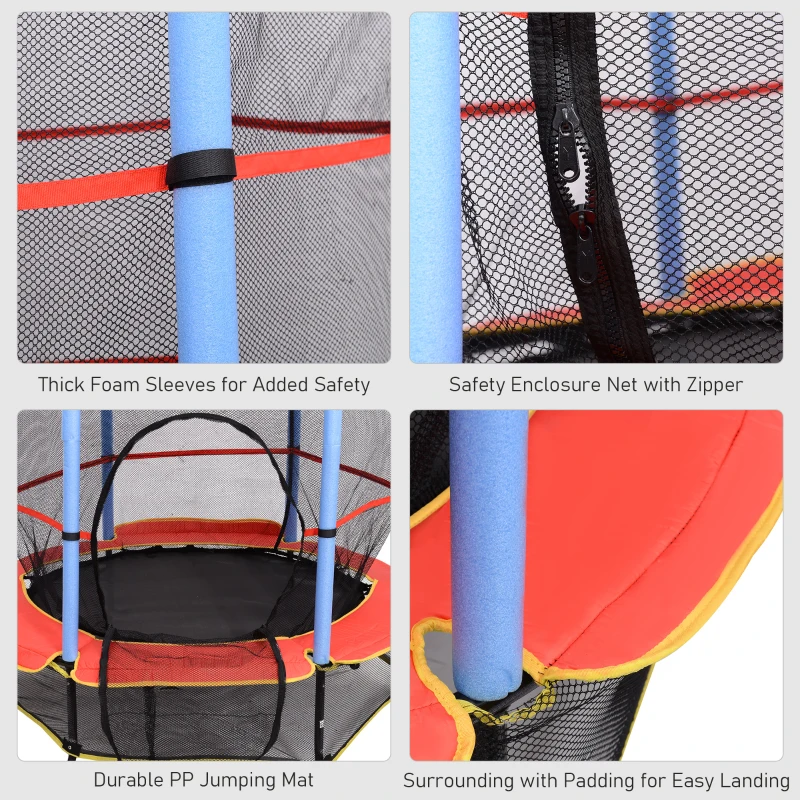 Qaba ⌀ 65" Kids Trampoline Indoor Outdoor with Safety Enclosure Net and Built-in Zipper Safety Pad, Toddler Trampoline Exercise Fitness Equipment for Children Age 3-10 Years Old
