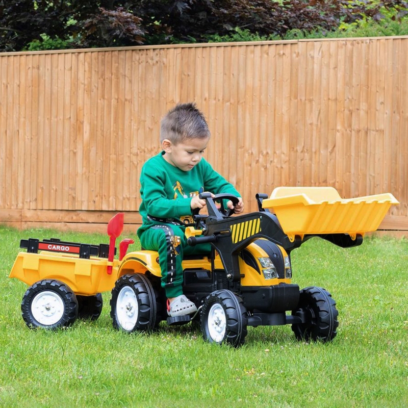 Aosom Front Loader Excavator Ride On Toy Kids Pretend Play Digger Tractor Construction Truck Pedal Control W/ 6 Wheels Controllable Bucket for 3-6 Years old