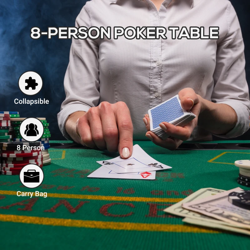 Soozier 48" 8 Person Octagon Foldable Poker Table Cover with Padded Rails and Cup Holders